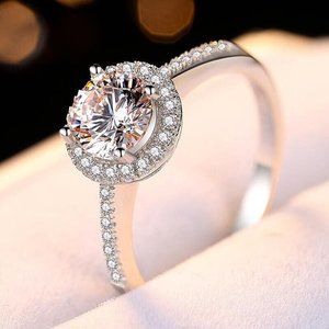 GRA CERTIFIED Moissanite Halo Lab Diamond Ring 1ct. CENTER STONE 2CTW STERLING